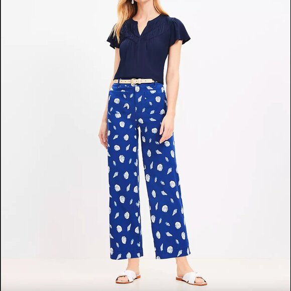 ❤️ $75 ❤️ NWT LOFT Palmer Wide Leg Crop Pants in Shell Print - Picture 6 of 6